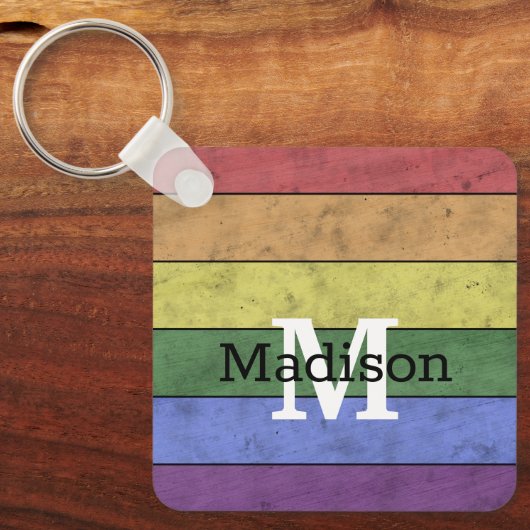  LGBT-vlag: ongeremde regenboogmonogram Sleutelhanger (Voorkant)