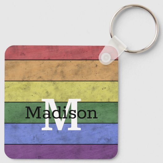 LGBT-vlag: ongeremde regenboogmonogram Sleutelhanger (Achterkant)