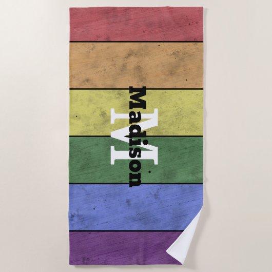  LGBT-vlag: ongeremde regenboogmonogram Strandlaken (Voorkant)