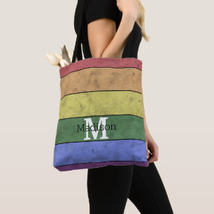 LGBT-vlag: ongeremde regenboogmonogram Tote Bag