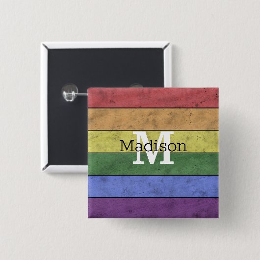  LGBT-vlag: ongeremde regenboogmonogram Vierkante Button 5,1 Cm (Voorkant /achterkant)