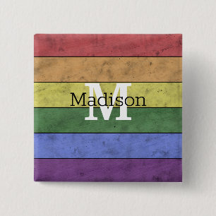 LGBT-vlag: ongeremde regenboogmonogram Vierkante Button 5,1 Cm