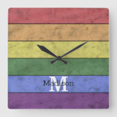  LGBT-vlag: ongeremde regenboogmonogram Vierkante Klok (Voorkant)