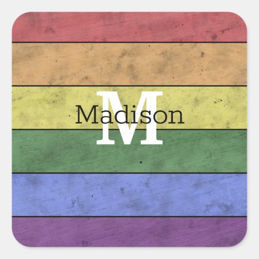 LGBT-vlag: ongeremde regenboogmonogram Vierkante Sticker (Voorkant)