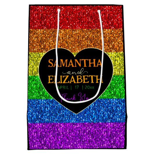 LGBT vlag regenboog fonkels bruiloft Dank u Medium Cadeauzakje (Achterkant)