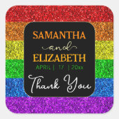 LGBT vlag regenboog fonkels bruiloft Dank u Vierkante Sticker (Voorkant)