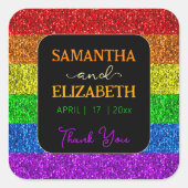 LGBT vlag regenboog fonkels bruiloft Dank u Vierkante Sticker (Voorkant)