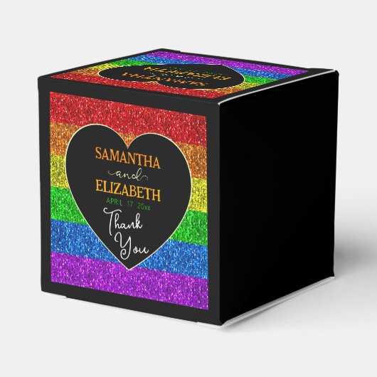 LGBT-vlag regenboog fonkelt hart bruiloft Dank u Bedankdoosjes (Achterkant)
