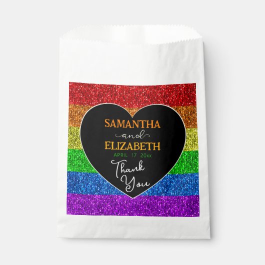 LGBT-vlag regenboog fonkelt hart bruiloft Dank u Bedankzakje (Voorkant)