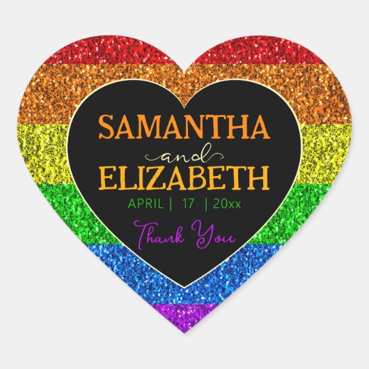 LGBT-vlag regenboog fonkelt hart bruiloft Dank u Hart Sticker (Voorkant)