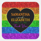 LGBT-vlag regenboog fonkelt hart bruiloft Dank u Vierkante Sticker (Voorkant)