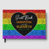 LGBT vlag regenboog fonkelt hart bruiloft Gastenboek (Voorkant)