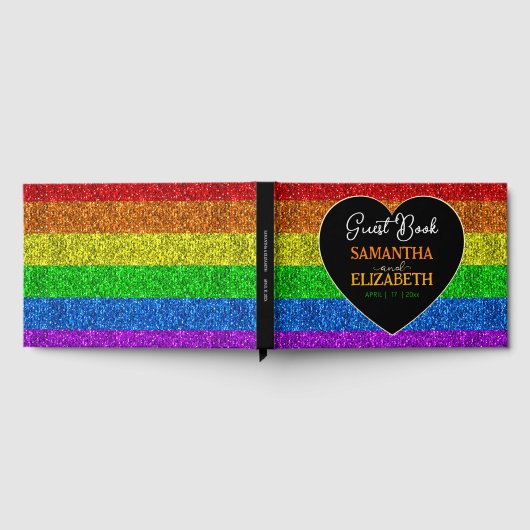 LGBT vlag regenboog fonkelt hart bruiloft Gastenboek (Volledig)