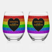 LGBT vlag regenboog fonkelt hart bruiloft Wijnglas Zonder Voet (Voorkant)