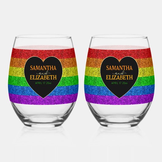 LGBT vlag regenboog fonkelt hart bruiloft Wijnglas Zonder Voet (Voorkant)