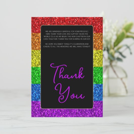 LGBT vlag regenboog fonkelt lesbische bruiloft Bedankkaart (Staand voorkant)