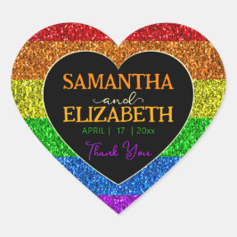 LGBT-vlag regenboog glitters hart bruiloft Dank je Hart Sticker