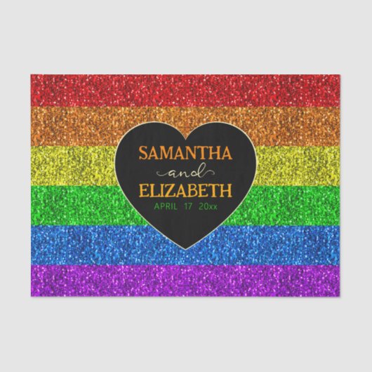 LGBT-vlag regenboog hart glitters homo trouwdag Tissuepapier (Voorkant)