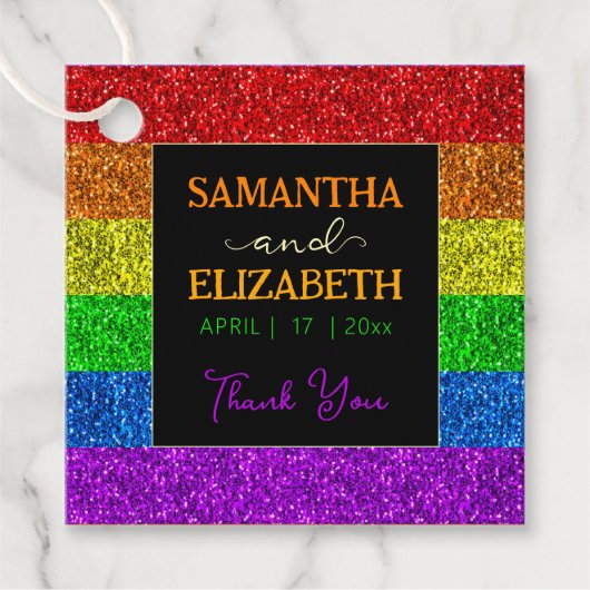 LGBT vlag regenboog schittert bruiloft Bedankjes Labels (Voorkant)