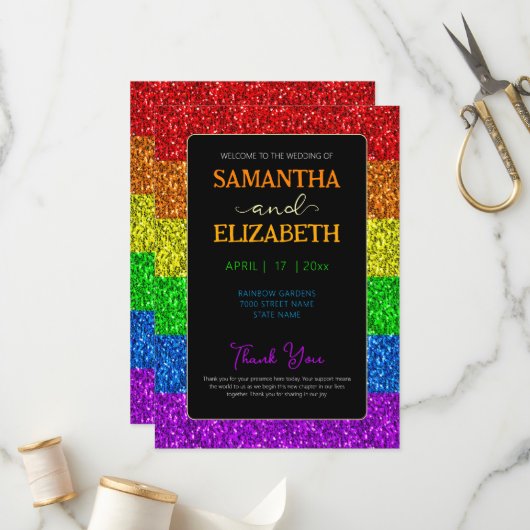 LGBT-vlag regenboog sparren homoseksuele bruiloft Programmakaart (Voorkant / Achterkant in situ)