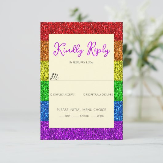 LGBT-vlag regenboog sparren homoseksuele bruiloft RSVP Kaartje (Staand voorkant)