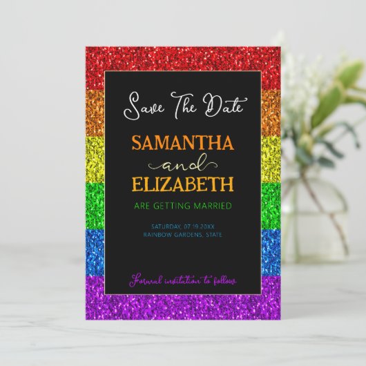 LGBT-vlag regenboog sparren homoseksuele bruiloft Save The Date (Staand voorkant)