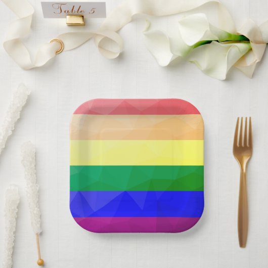 LGBT-vlag regenbooglijnen geometrisch meshpatroon Papieren Bordje (Huwelijk)