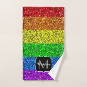 LGBT vlag trilling regenbooglitter sparkle Monogra Bad Handdoek