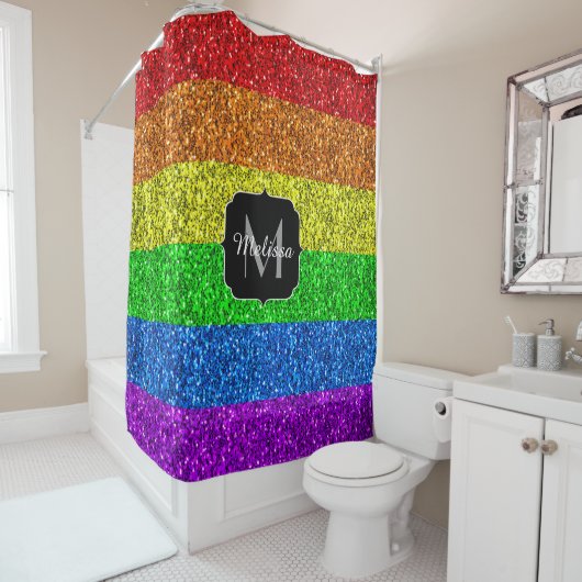 LGBT vlag trilling regenbooglitter sparkle Monogra Douchegordijn (In situ)