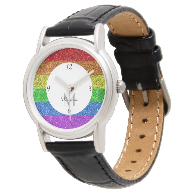 LGBT vlag trilling regenbooglitter sparkle Monogra Horloge (Gekanteld)