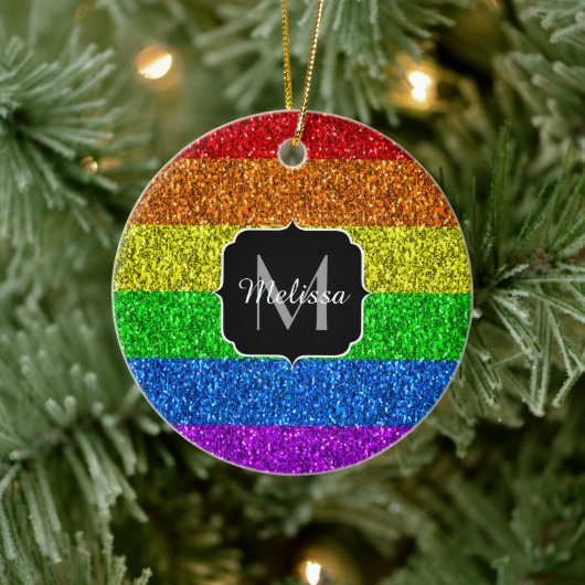 LGBT vlag trilling regenbooglitter sparkle Monogra Keramisch Ornament (Boom)