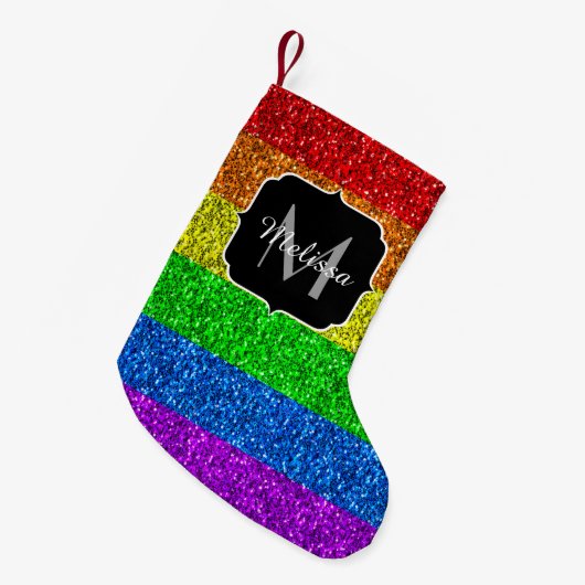 LGBT vlag trilling regenbooglitter sparkle Monogra Kleine Kerstsok (Voorkant (Hangend))