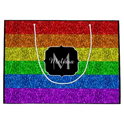 LGBT vlag trilling regenbooglitter sparkle Monogra Large Cadeautasje (Voorkant)