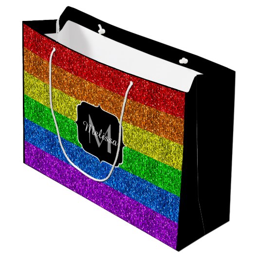 LGBT vlag trilling regenbooglitter sparkle Monogra Large Cadeautasje (Voorkant Gekanteld)