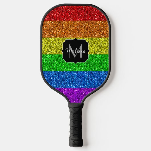 LGBT vlag trilling regenbooglitter sparkle Monogra Pickleball Paddle (Voorkant)