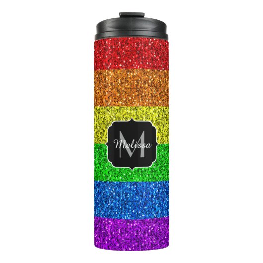 LGBT vlag trilling regenbooglitter sparkle Monogra Thermosbeker (Voorkant)