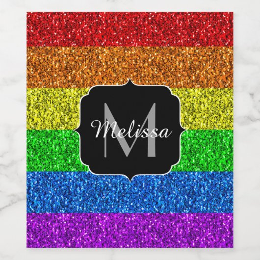 LGBT vlag trilling regenbooglitter sparkle Monogra Wijn Etiket (Enkel label)