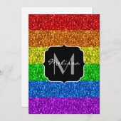 LGBT vlag trilling sparkles Monogram Uitnodiging (Voorkant / Achterkant)