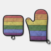  LGBT-vlaggenpride verontruste zwarte Regenboog Ovenwant & Pannenlap Set (Voorkant)