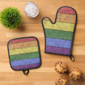  LGBT-vlaggenpride verontruste zwarte Regenboog Ovenwant & Pannenlap Set (Top down)
