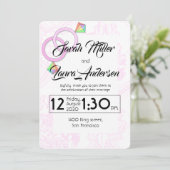 LGBT vrouwen bruiloft uitnodiging (roze) (Staand voorkant)
