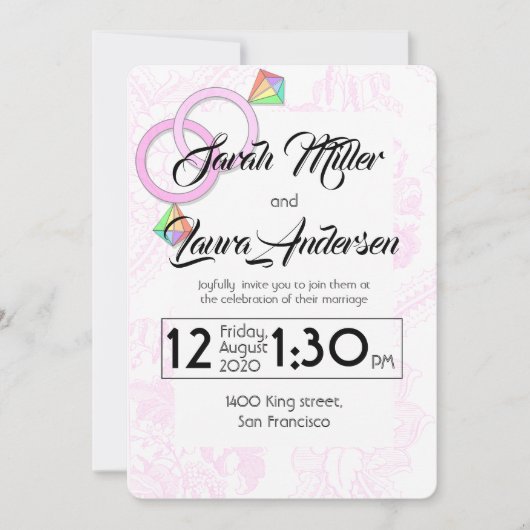 LGBT vrouwen bruiloft uitnodiging (roze) (Voorkant)