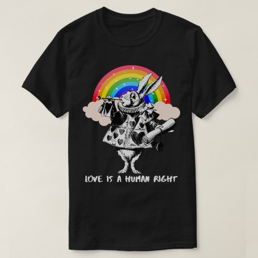 LGBTQ Alice-In-Wonderland Witte Konijn Liefde Is E T-shirt (Design voorkant)
