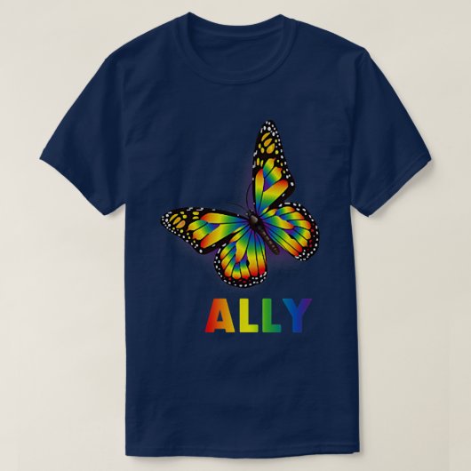 LGBTQ+ Ally Rainbow Flag Butterfly Design Pride  T-shirt (Design voorkant)