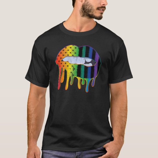 Lgbtq American Flag Pattern Lips Rainbow Gay Pride T-shirt (Voorkant)