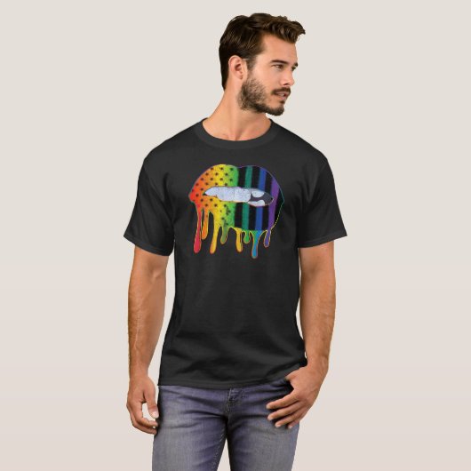 Lgbtq American Flag Pattern Lips Rainbow Gay Pride T-shirt (Voorkant volledig)