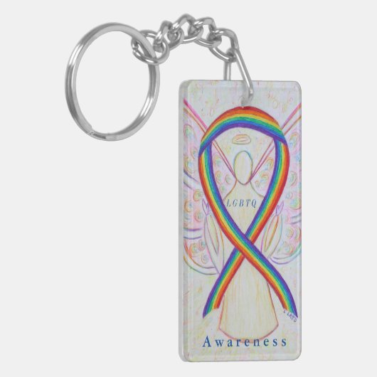 LGBTQ Angel Rainbow Awareness Ribbon Sleutelhanger (Voorkant Links)