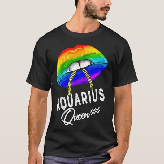 LGBTQ Aquarius Queen Lips Zodiac Rainbow Gay Pride T-shirt (Voorkant)