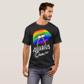 LGBTQ Aquarius Queen Lips Zodiac Rainbow Gay Pride T-shirt (Voorkant volledig)
