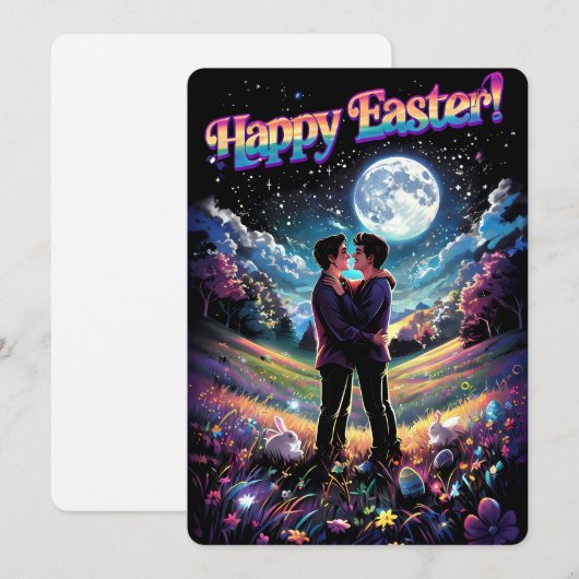 LGBTQ + Art Gay Paar Onder Moonlight Paas Kaart (Voorkant / Achterkant)